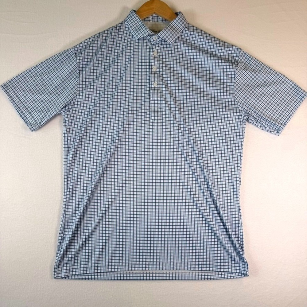 Collars & Co Mens XL Blue White Tattersall Check Performance Polo Shirt